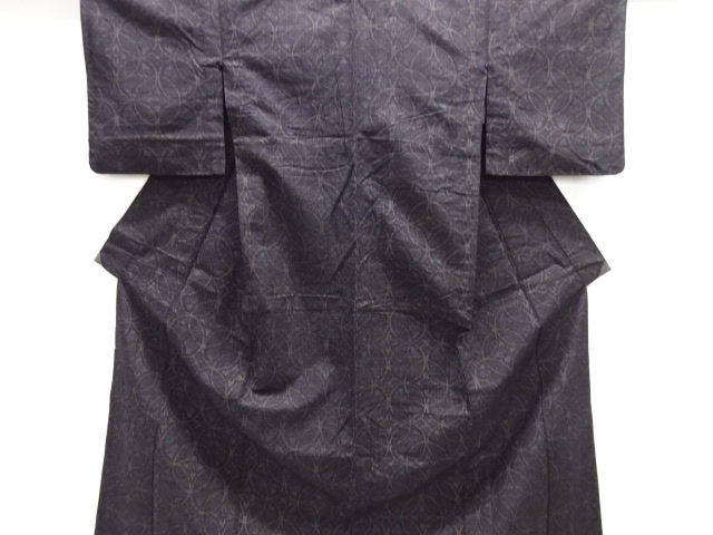 JAPANESE KIMONO / ANTIQUE HITOE KIMONO / SILK / TSUMUGI / WOVEN SHIPPO PATTERN